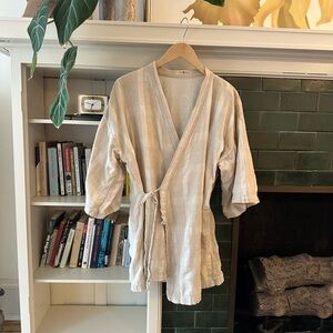 Lightweight Beige Wrap Mini Dress with Tie Waist